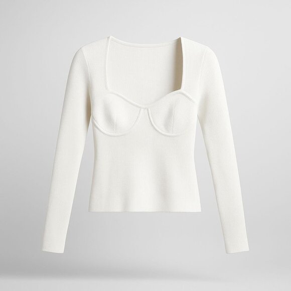 Madewell Wide Rib Sweater Top Women's Small Antique Cream Ivory Sweetheart Neck - Picture 1 of 16